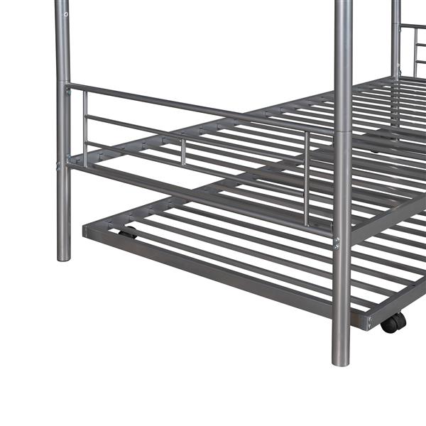 Twin-Over-Twin Metal Bunk Bed With Trundle,Can be Divided into two beds,No Box Spring needed ,White