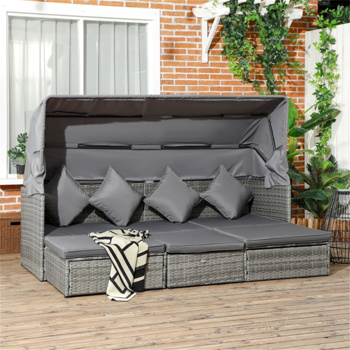 4 Piece Outdoor Rattan Sofa Set-<b style=\\'color:red\\'>Light</b> Gray