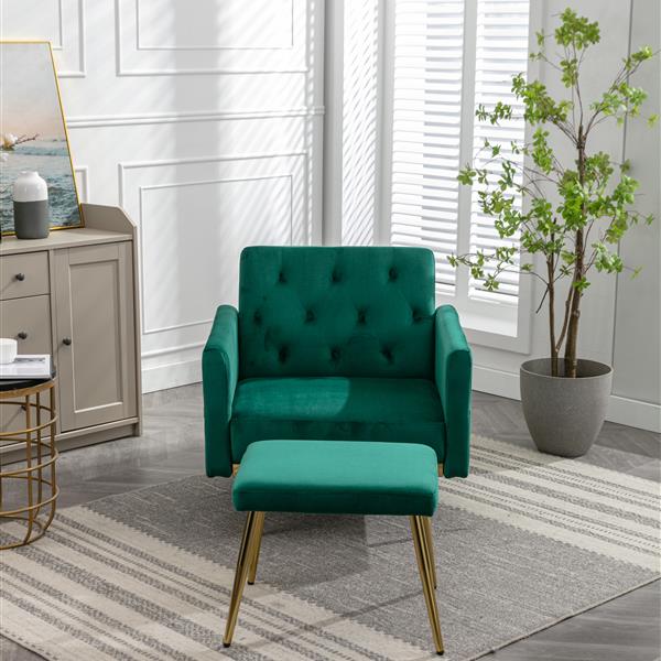 Velvet Accent Chair with Adjustable Armrests and Backrest, Button Tufted Lounge Chair, Single Recliner Armchair with Ottoman