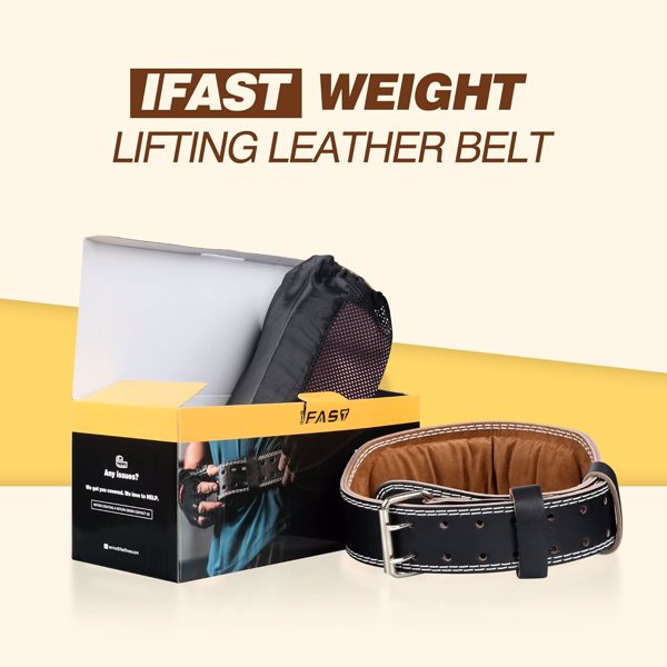 L size Weight Lifting Belt, Leather Weight Lifting Belt for Men and Women with 4 inch Padded Lumbar Support Belt for Weightlifting Deadlift, Cross Training, Power Lifting Workout & Squats Exercise