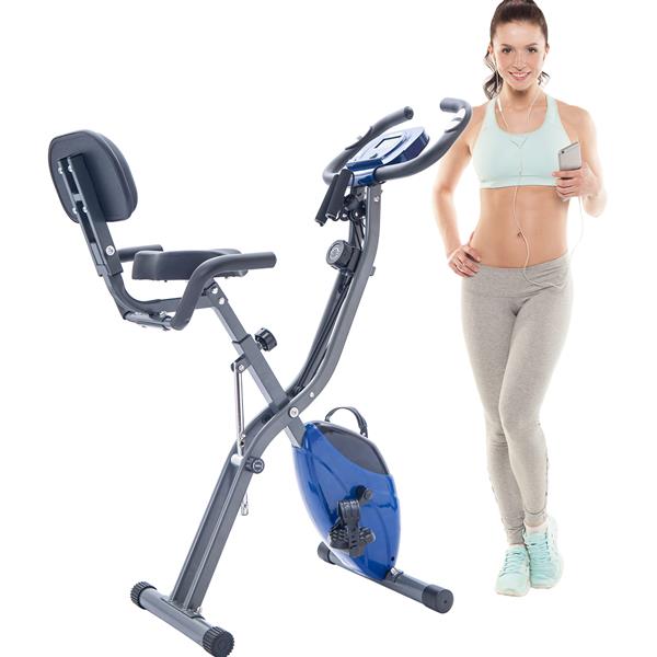 Folding Exercise Bike, Fitness Upright and Recumbent with 16-Level Adjustable Resistance, Arm Bands and Backrest 