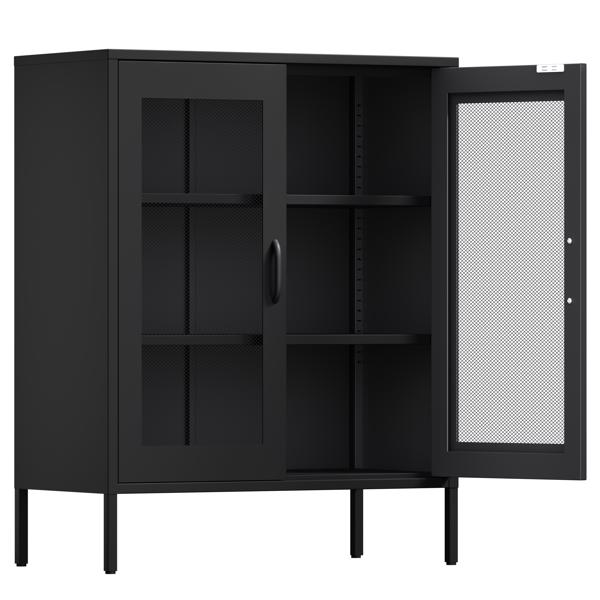  Metal Storage Cabinet with Mesh Doors, Liquor Cabinet with Adjustable Shelves for Kitchen,  Living Room, Home Office, Black