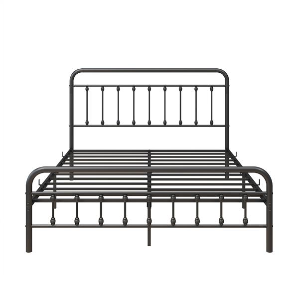 Metal Bed Frame Queen Size Platform No Box Spring Needed with Vintage Headboard and Footboard  Premium Steel Slat Support/Black