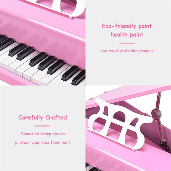 Pink Kids Piano 30-Key Keyboard Toy with Bench Piano Lid and Music Rack