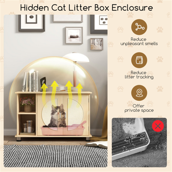  32" Cat Litter Box Enclosure with Sisal Scratching Doors and Adjustable Metal Feet