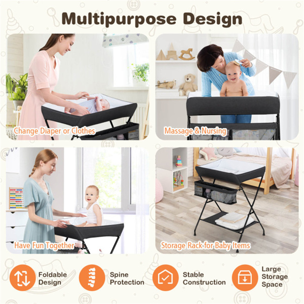 Black Baby Storage Foldable Diaper Changing Table