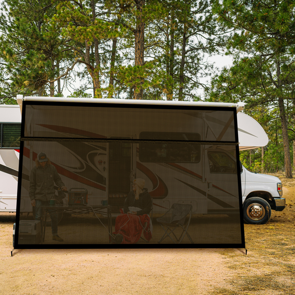 RV Awning Shade Screen with Zipper 15' x 8' - Black Mesh UV Blocker Sun Shade Complete Kits for Motorhome Camper Travel Trailer Canopy