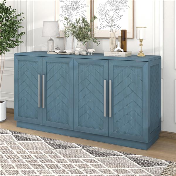 Sideboard with 4 Doors Large Storage Space Buffet Cabinet with Adjustable Shelves and Silver Handles for Kitchen, Dining Room, Living Room (Antique Blue)