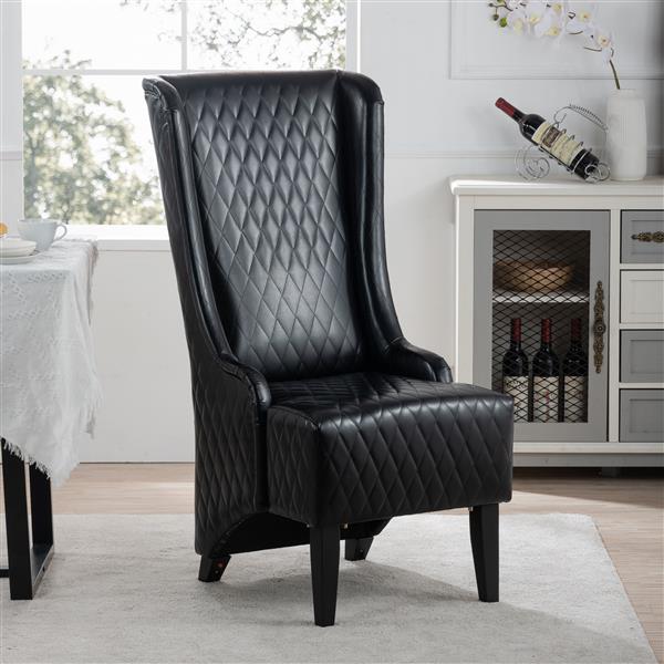 23.03" Wide Faux Leather High-Back  Comfy High Wingback Chair, Living Room Chair with Soft Padded & Wooden Legs, Modern Side Chair for Living Room, Bedroom, Black