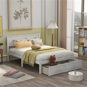 Full Size Platform Bed with Under-bed Drawers, White