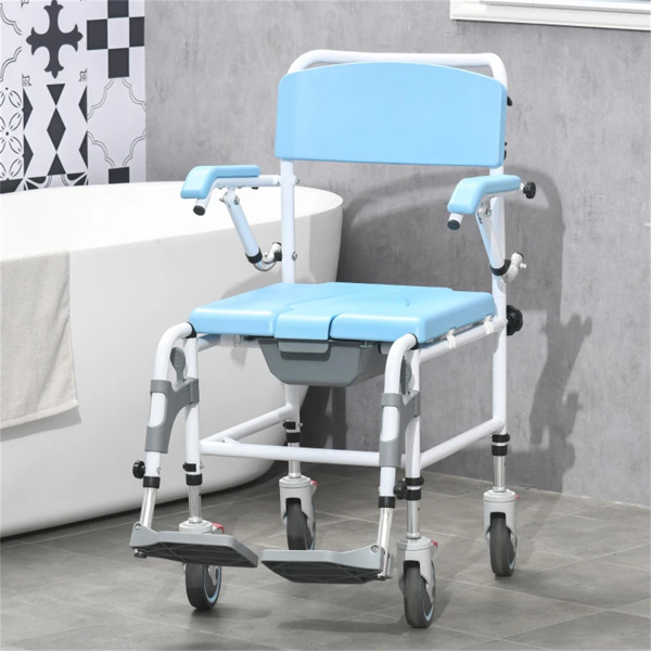 Bathroom Wheelchair，Commode Wheelchair, Rolling Shower Wheelchair with 4 Castor Wheels