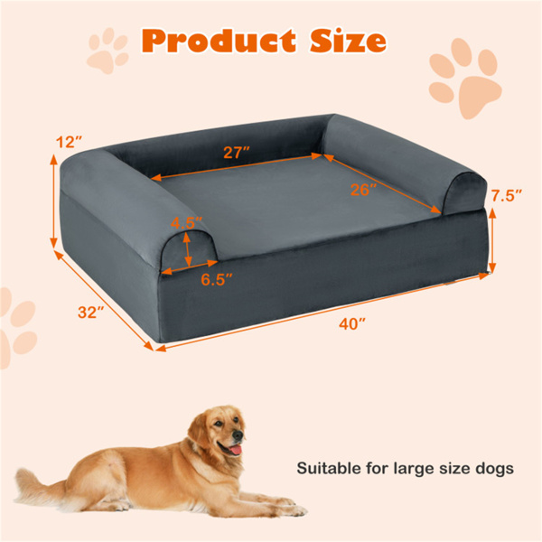 40" Orthopedic Dog Sofa Dog Bed Memory Foam Pet Bed Pet Sofa with Headrest for Large Dogs