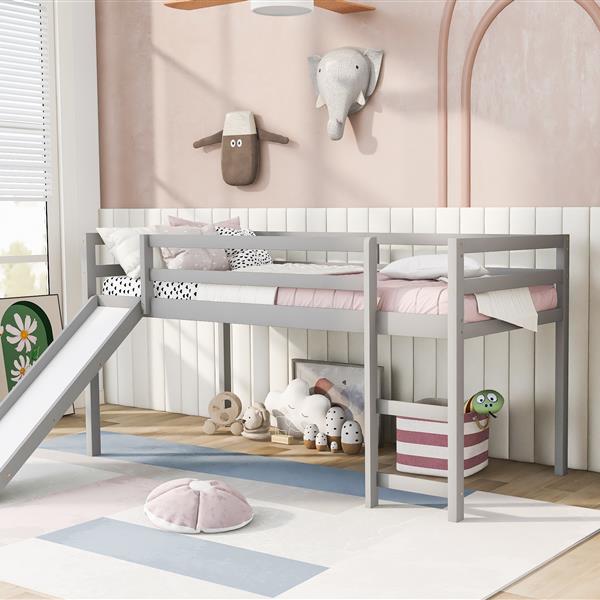 Loft Bed with Slide, Multifunctional Design, Twin (Gray)