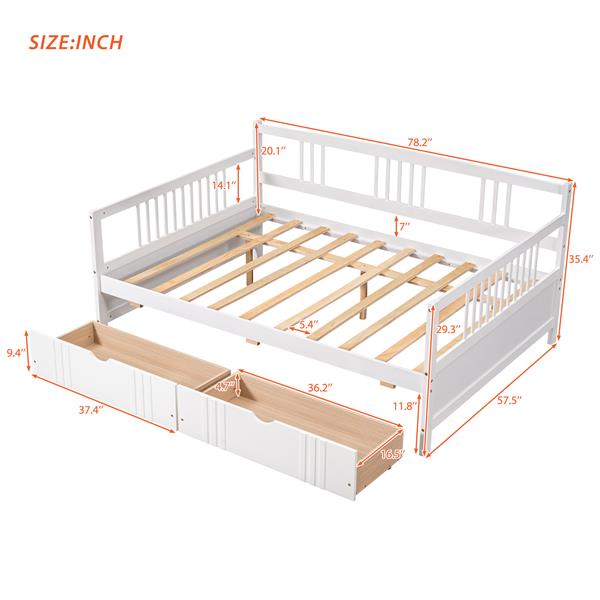 Full Size Daybed Wood Bed with Two Drawers,White