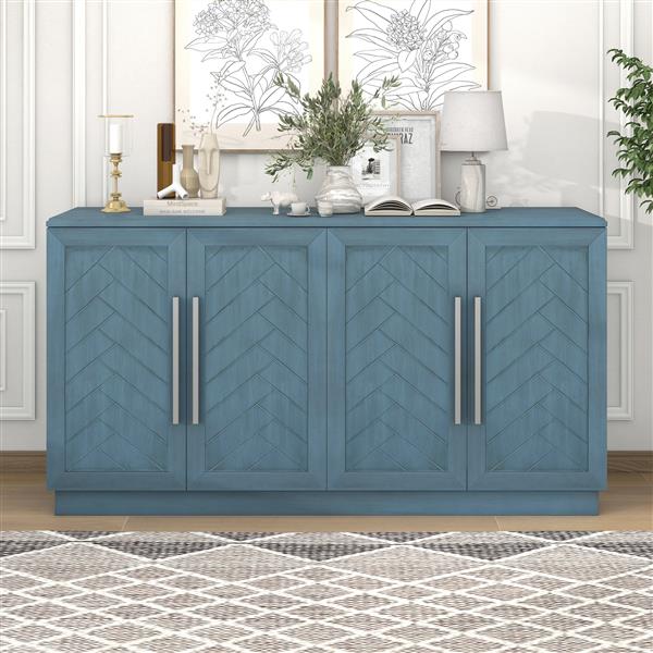 Sideboard with 4 Doors Large Storage Space Buffet Cabinet with Adjustable Shelves and Silver Handles for Kitchen, Dining Room, Living Room (Antique Blue)