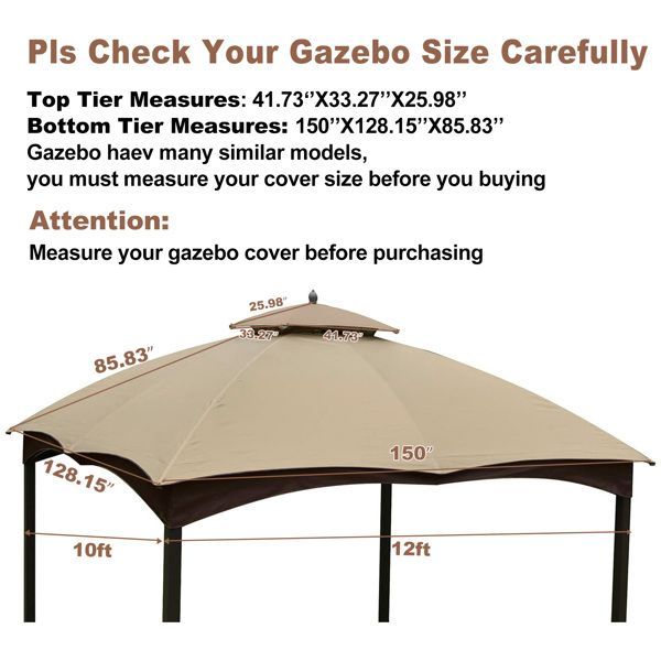 Replacement Canopy Top for Heavy Duty Gazebo Roof Gazebo Top with Air Vent 10X12 Gazebo Cover Replacement Top Only (beige)