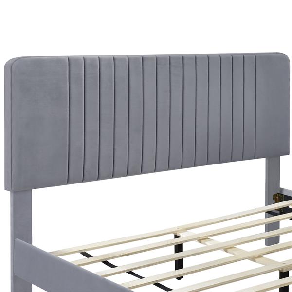 Queen Size Upholstered Platform Bed,No Box Spring Needed, Velvet Fabric,Gray