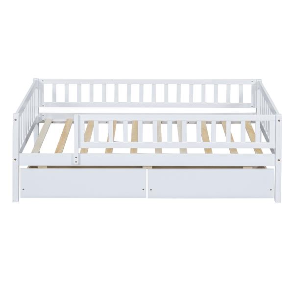 Twin Size Daybed Wood Bed with Two Drawers , White