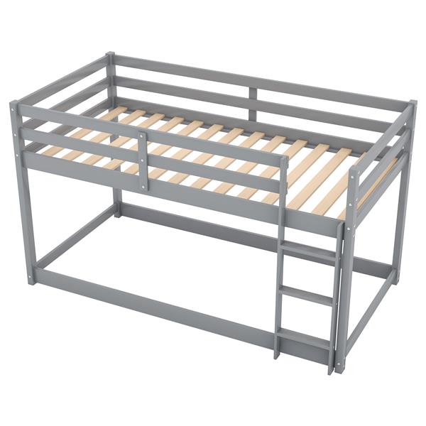 Twin over Twin Floor Bunk Bed with Ladder , Gray