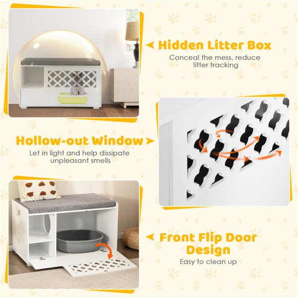 Cat Litter Box Enclosure，Entrance Shoe Stool with Removable Cushion and Front Open Door