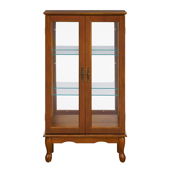 Curio Cabinet Lighted Curio Diapaly Cabinet with Adjustable Shelves and Mirrored Back Panel, Tempered Glass Doors (Oak, 3 Tier), (E26 light bulb not included)