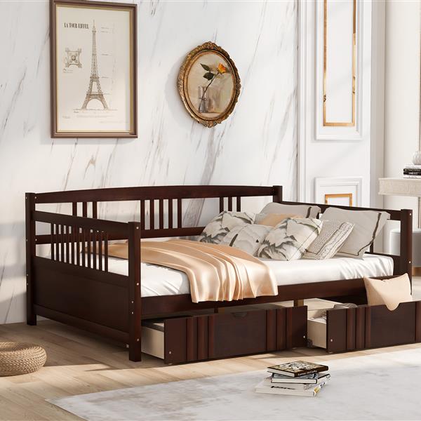 Full Size Daybed Wood Bed with Two Drawers,Espresso