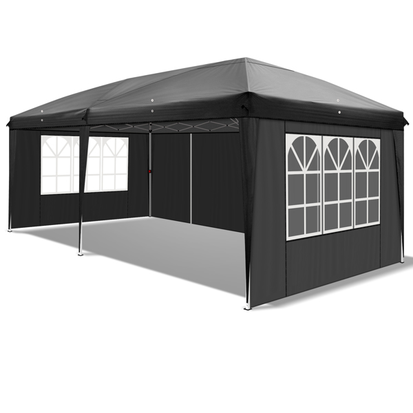 3 x 6m Four Windows Practical Waterproof Folding Tent Black 