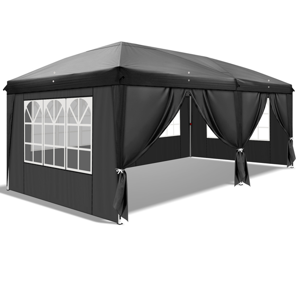 3 x 6m Four Windows Practical Waterproof Folding Tent Black 