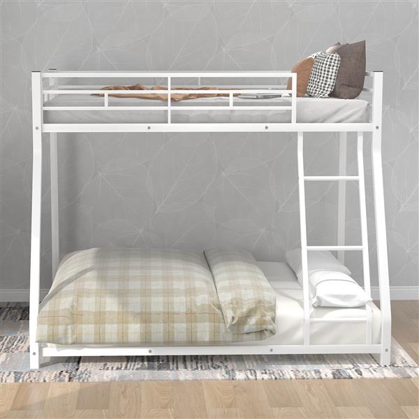 Metal Floor Bunk Bed, Twin over Full,White