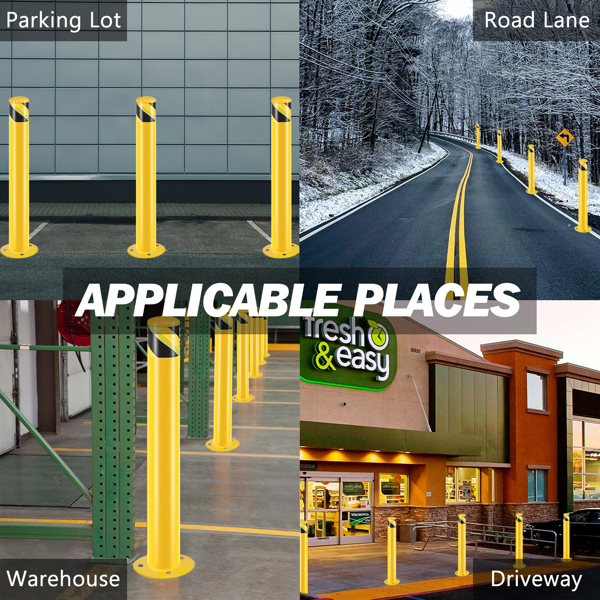 Safety Bollard Post, 36 Inch Height Steel Bollards, 3 Inch Diameter Parking Bollard, Yellow Powder Coated Safety Parking Barrier Post, for Traffic Sensitive Areas, 6PCS 