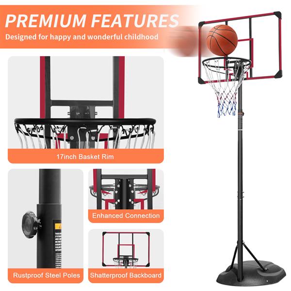 Portable Basketball Hoop System Stand Height Adjustable 7.5ft - 9.2ft with 32 Inch Backboard and Wheels for Youth Adults Indoor Outdoor Basketball Goal