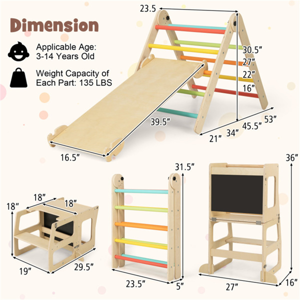 Wooden Children Climbing Toy Connected Table and Chair Set