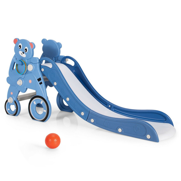 Blue Child safety slide，PlaySet with Ring Toss and Ball