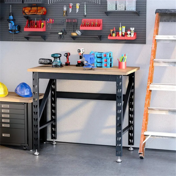 45" Garage Work Bench with Adjustable Footpads and  Wood Tabletop Tool Table