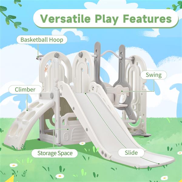 Toddler Slide and Swing Set 5 in 1, Kids Playground Climber Slide Playset with Basketball Hoop  Combination for Babies Indoor & Outdoor