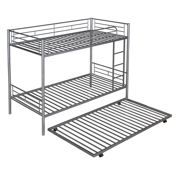 Twin-Over-Twin Metal Bunk Bed With Trundle,Can be Divided into two beds,No Box Spring needed ,White