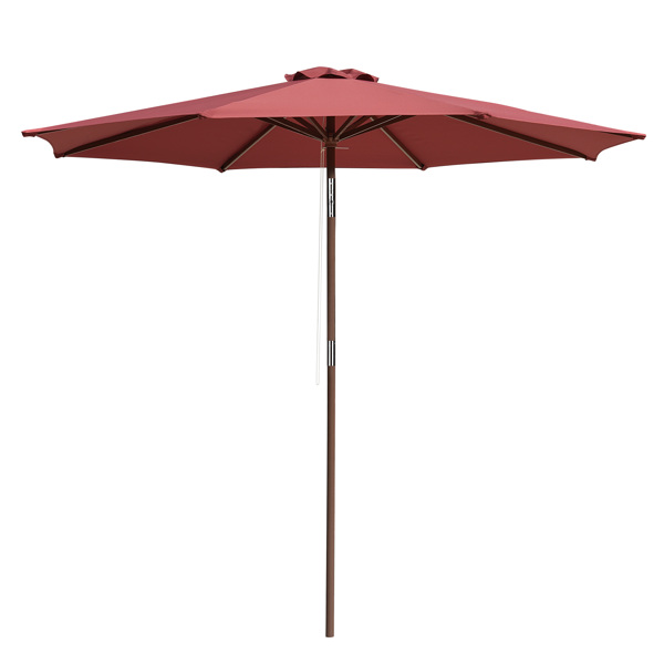 9ft Wooden Umbrella, Outdoor Patio Umbrella, Wood Market Umbrella, Patio Umbrella Wood Pole with Pulley Lift for Garden, Yard, Deck, Pool, Market - RED（No shipments on weekends）