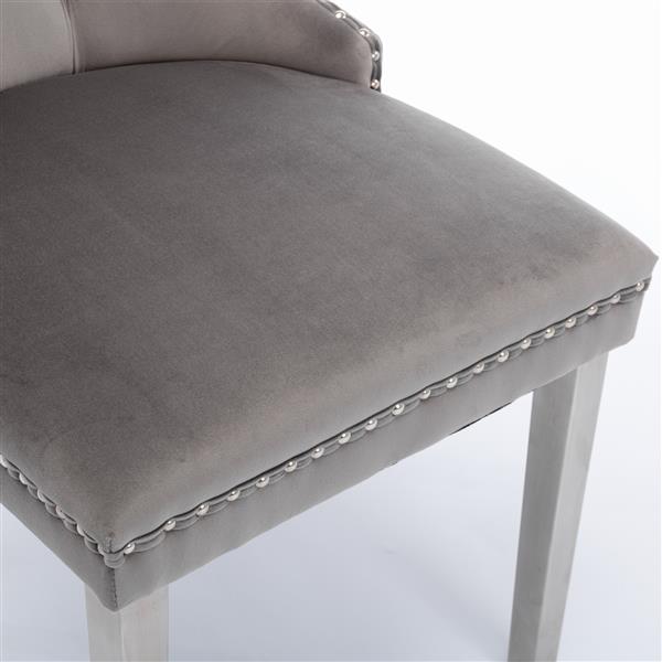 Furniture,Modern, High-end Tufted Solid Wood Contemporary Velvet Upholstered Dining Chair with Chrome Stainless Steel Plating Legs,Nailhead Trim,Set of 2,Gray and Chrome