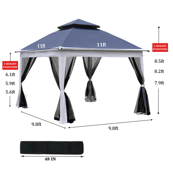 Outdoor 11x 11Ft Pop Up Gazebo Canopy With Removable Zipper Netting,2-Tier Soft Top Event Tent,Suitable For Patio Backyard Garden Camping Area,Blue [Sale to Temu is Banned.Weekend can not be shipped