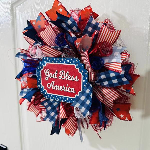 July 4th Wreath Patriotic American Wreath God Bless America, Red White Blue Flower Front Door Wreath, Memorial Day Independence Day, 2Pcs 