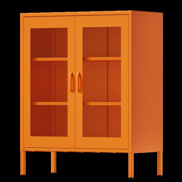  Metal Storage Cabinet with Mesh Doors, Liquor Cabinet with Adjustable Shelves for Kitchen,  Living Room, Home Office, orange