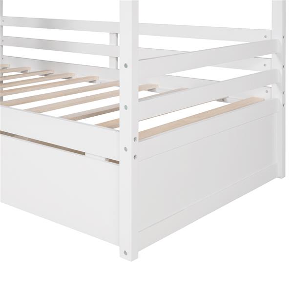 Twin Size House Bed Wood Bed with Two Drawers ( White )