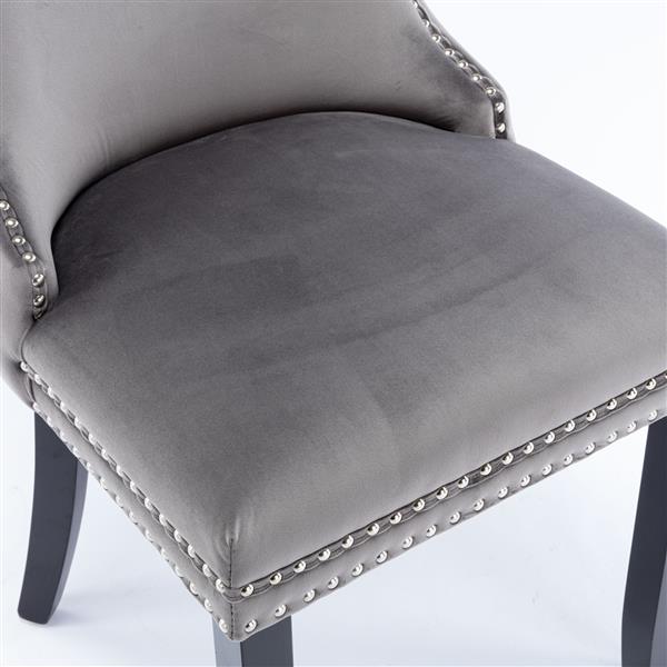 Furniture,Upholstered Wing-Back Dining Chair with Backstitching Nailhead Trim and Solid Wood Legs,Set of 2, Gray