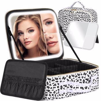 Travel Makeup Bag With <b style=\\'color:red\\'>Light</b> Up Mirror, With 2X3X Magnifying Mirror And Adjustable Partitions