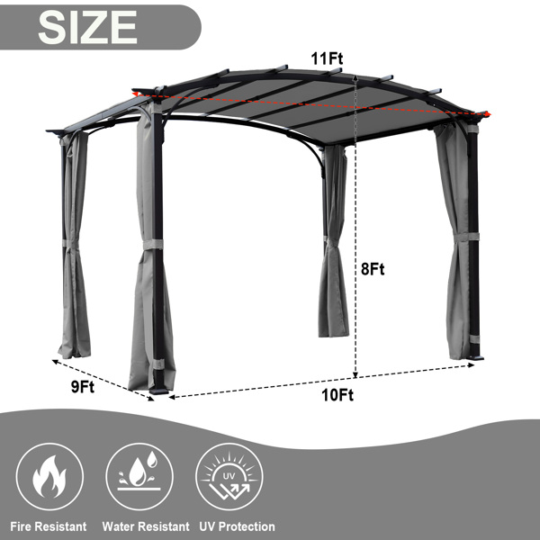 Patio Pergola 9 x 11ft Arched Gazebo with Waterproof Sun Shade Shelter Awning Steel Frame Grape Gazebo for Garden Backyard -Grey 