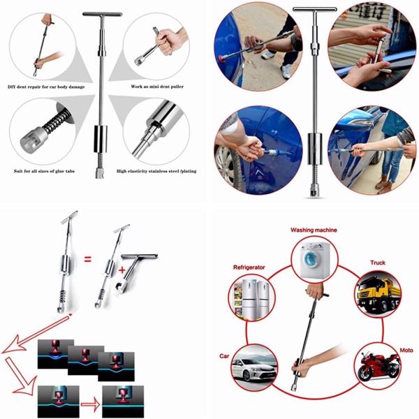 48-piece T-bar paint-free auto body Repair Tool Kit Dent Remover Kit - 2-in-1 T-remover Repair Tool Auto body Motorcycle refrigerator and hail dent removal Rubber shovel