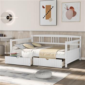 Full Size Daybed Wood Bed with Two Drawers,White