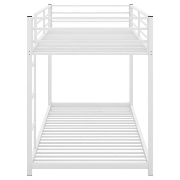 Twin over Twin Metal Bunk Bed, Low Bunk Bed with Ladder,White