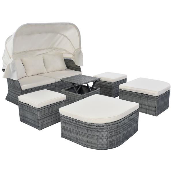 Outdoor Patio Furniture Set Daybed Sunbed with Retractable Canopy Conversation Set Wicker Furniture