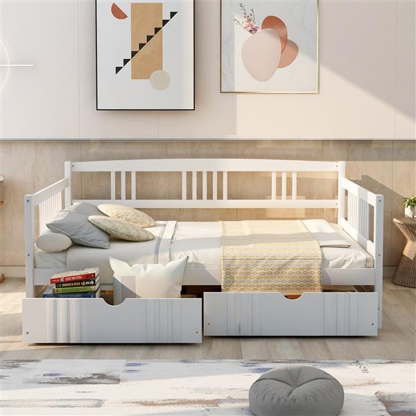 Full Size Daybed Wood Bed with Two Drawers,White